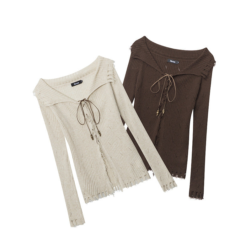 Torn and straps knitted shirt | 2 color