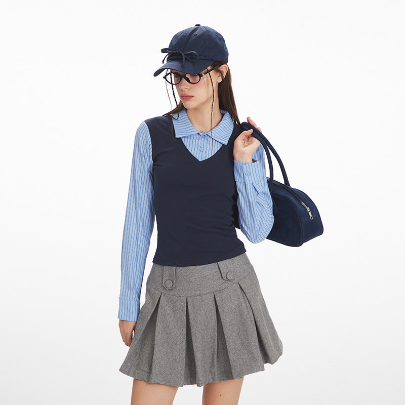 Fake two T-shirts knitted vest | 2 color