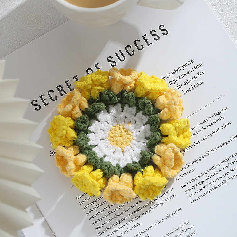 Hand-knitted Bell orchid coaster