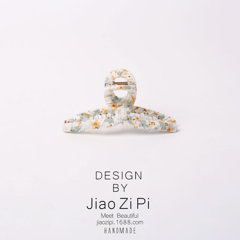 Floral fabric wrapped large hair clips