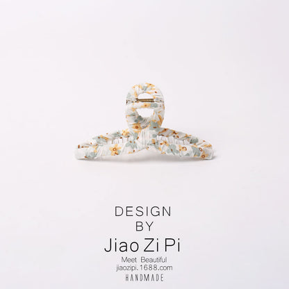 Floral fabric wrapped large hair clips