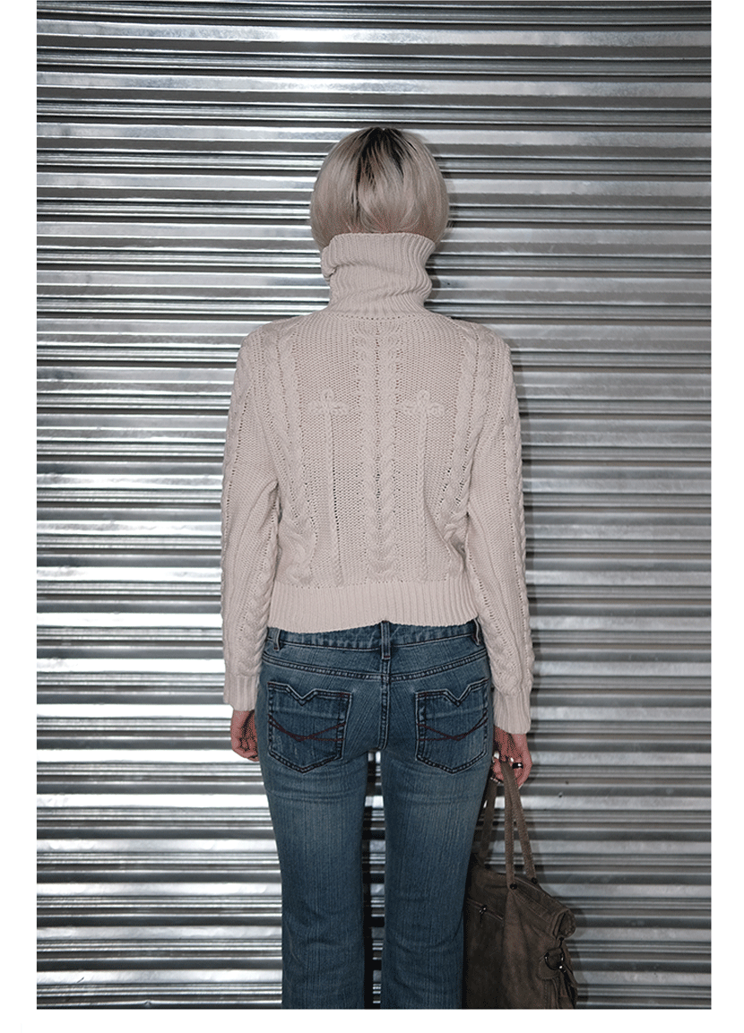 Pokiovo Cable Knit Turtleneck Sweater