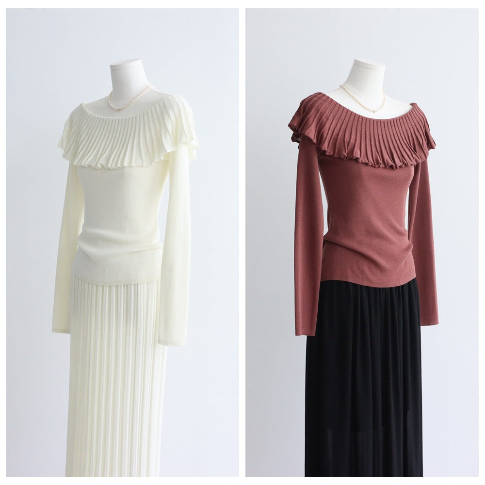 Off-Shoulder Pleated Knit Top | 5 Colors