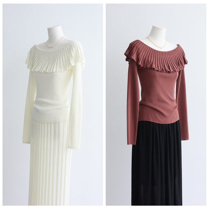 Off-Shoulder Pleated Knit Top | 5 Colors