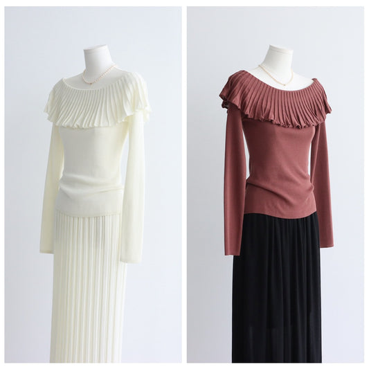 Off-Shoulder Pleated Knit Top | 5 Colors