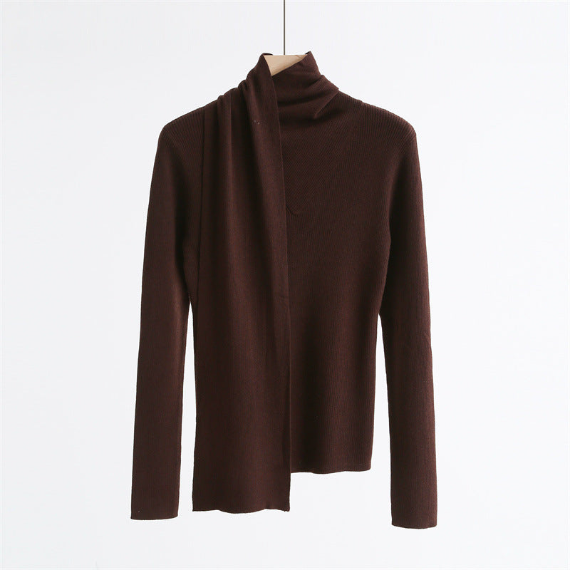 Asymmetric Scarf Collar Wool Blend Sweater
