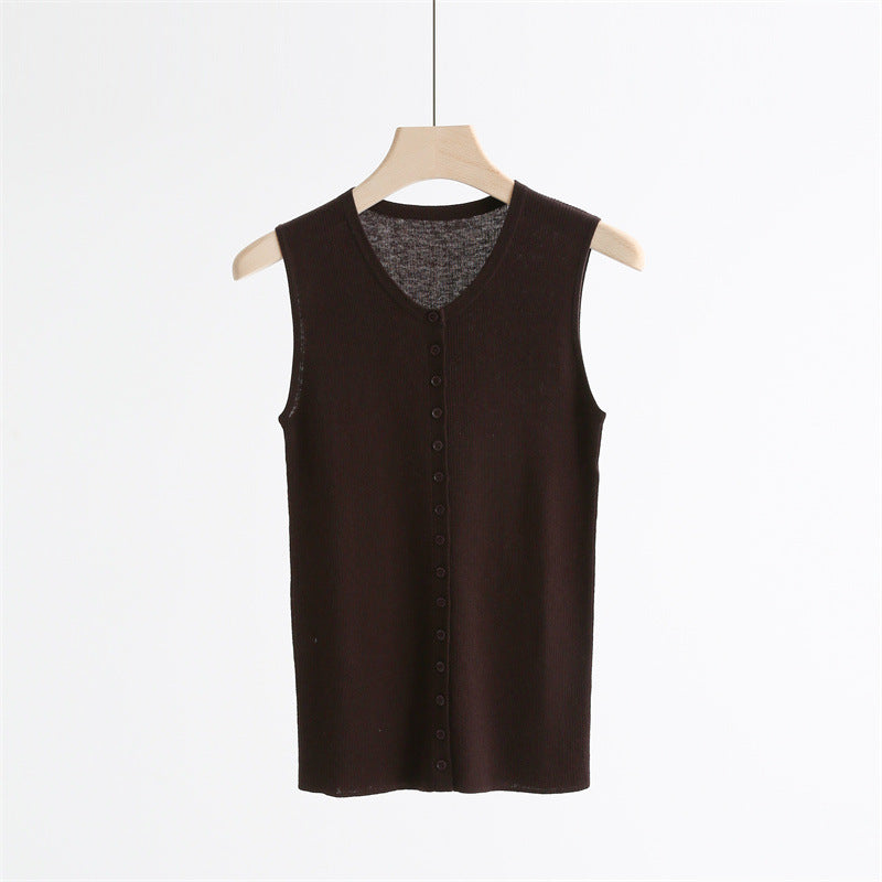 Wool-Blend Ribbed Buttoned Vest