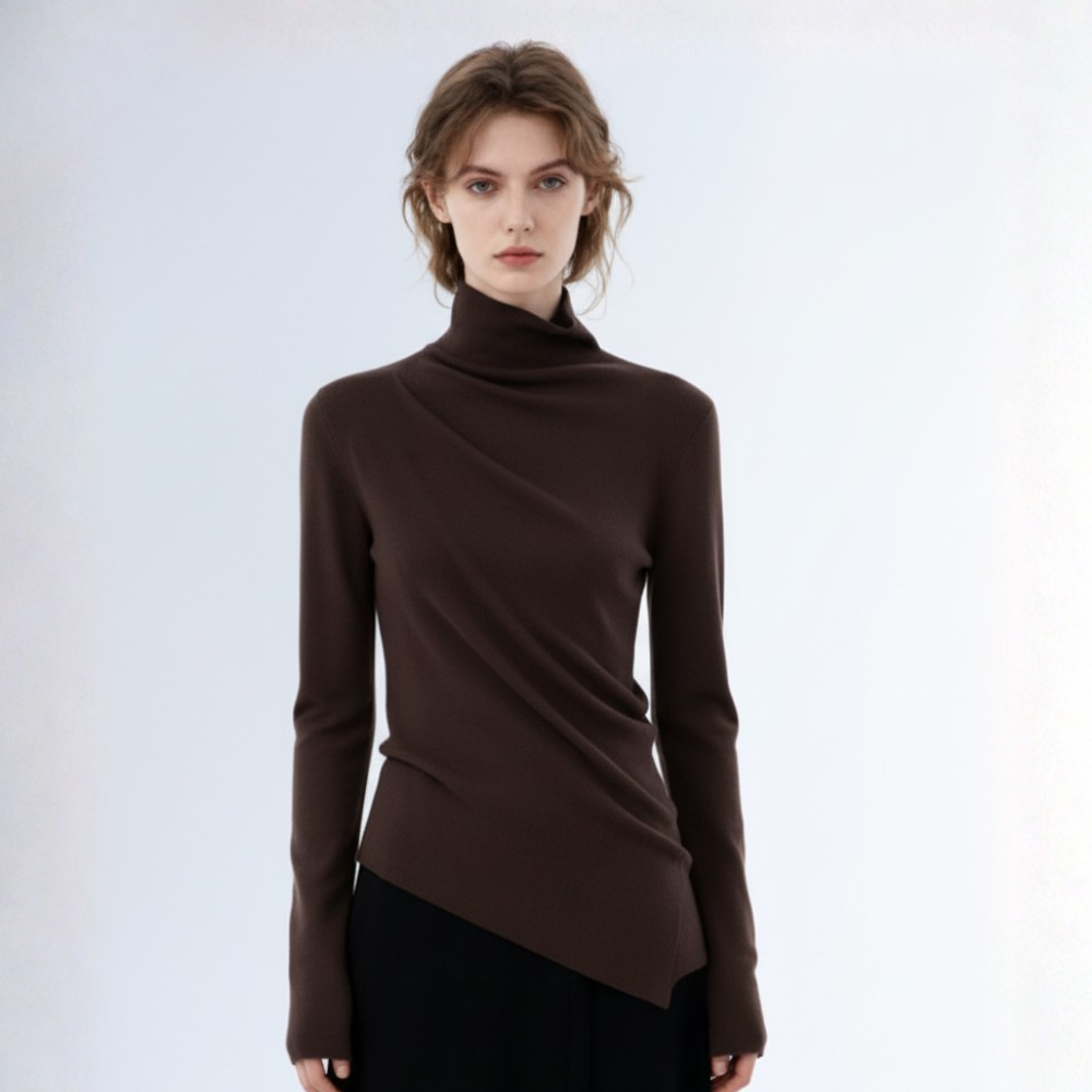 Asymmetric Turtleneck Wool Knit Top | 8 Colors