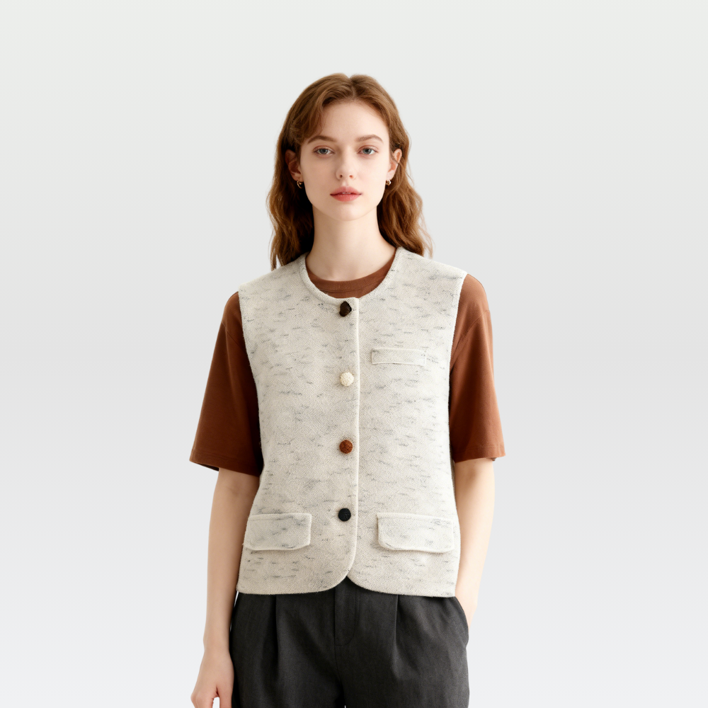 Tweed Textured Buttoned Vest