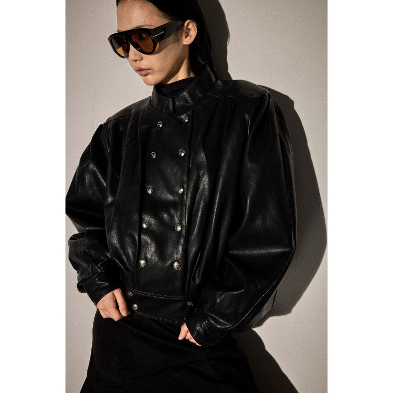 Pokiovo Double Breasted Faux Leather Jacket