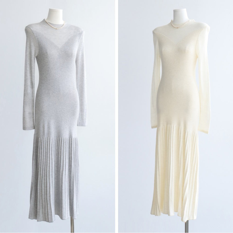 Vestido de punto acanalado acampanado de mezcla de lana merino | 4 colores
