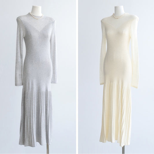 Merino Wool Blend Ribbed Flare Knit Dress | 4 Colors