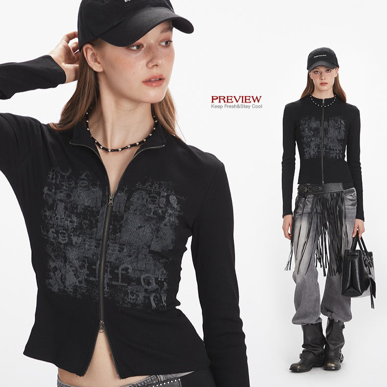 Double-zipper slim knit top | 2 color