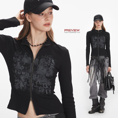 Double-zipper slim knit top | 2 color