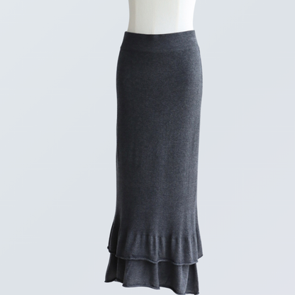 Wool Blend Henley Knit Top & Flounce Skirt Set | 3 Colors
