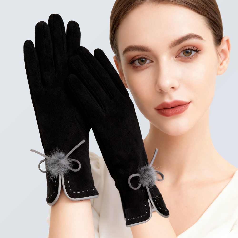 Pom-Pom Suede Touchscreen Gloves