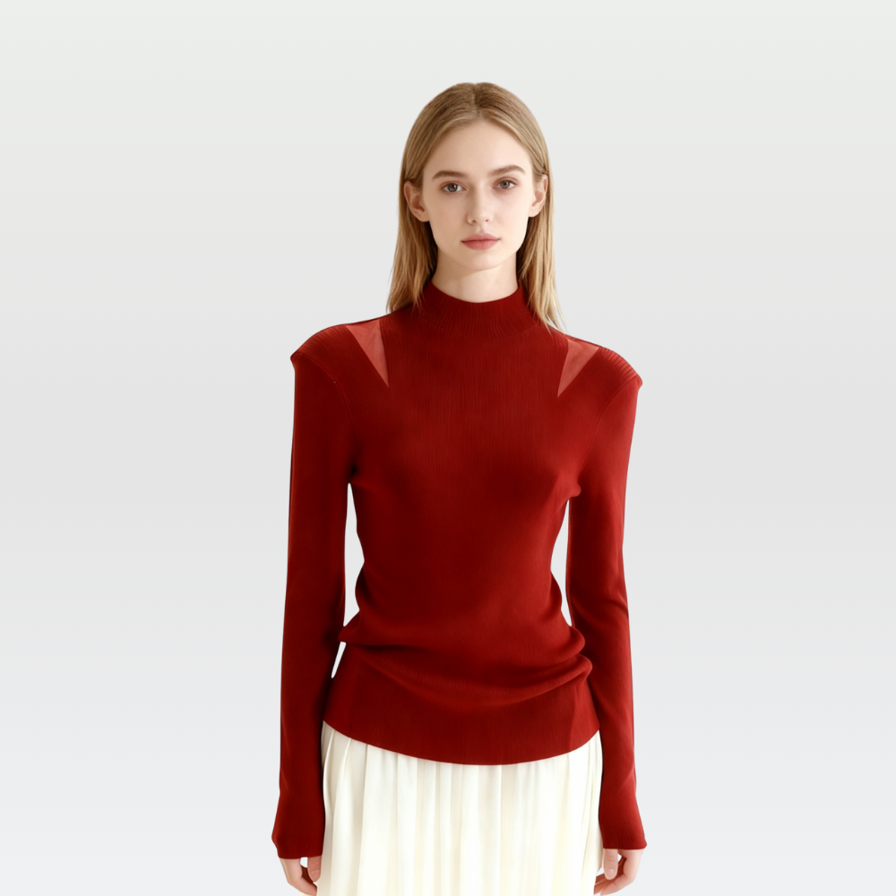 Sheer Shoulder Wool Blend Turtleneck