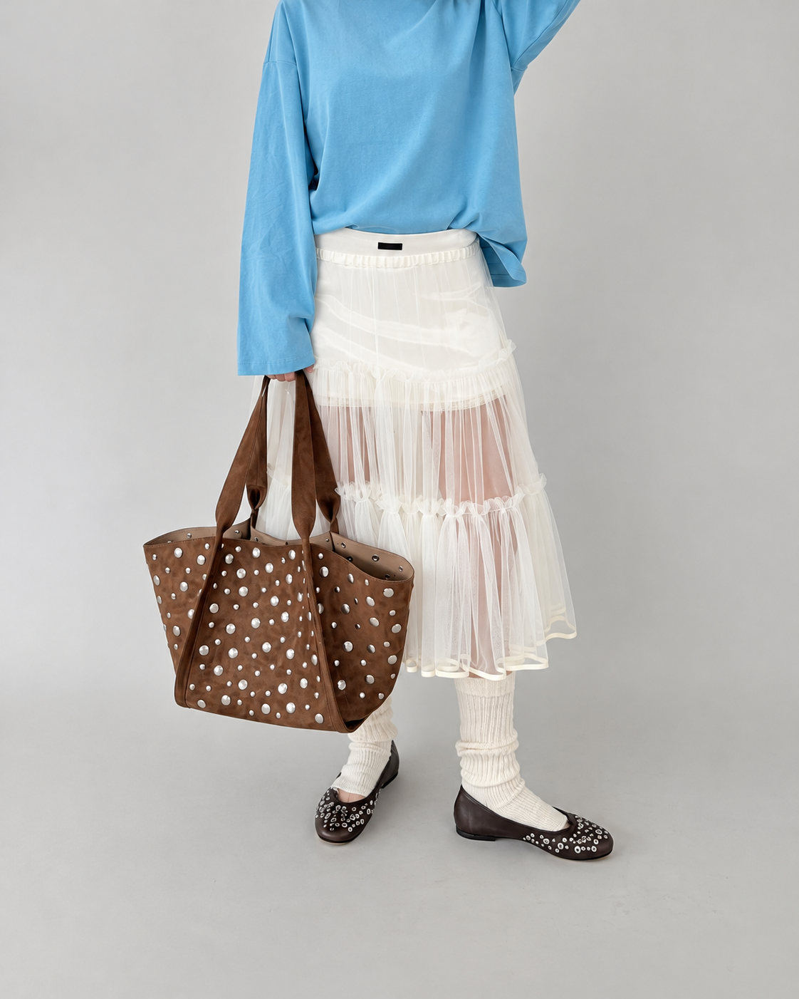 Ovina Tiered Mesh Layering Skirt | Apricot
