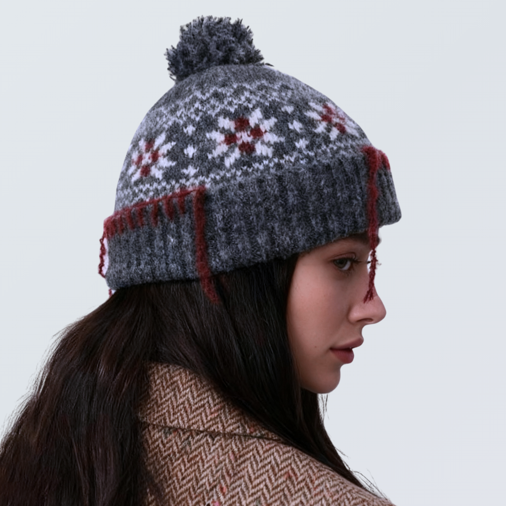 Wool-Blend Nordic Snowflake Knit Beanie
