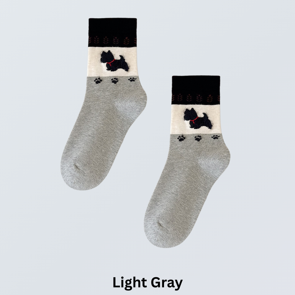 5-Pair Retro Dog Embroidery Crew Socks