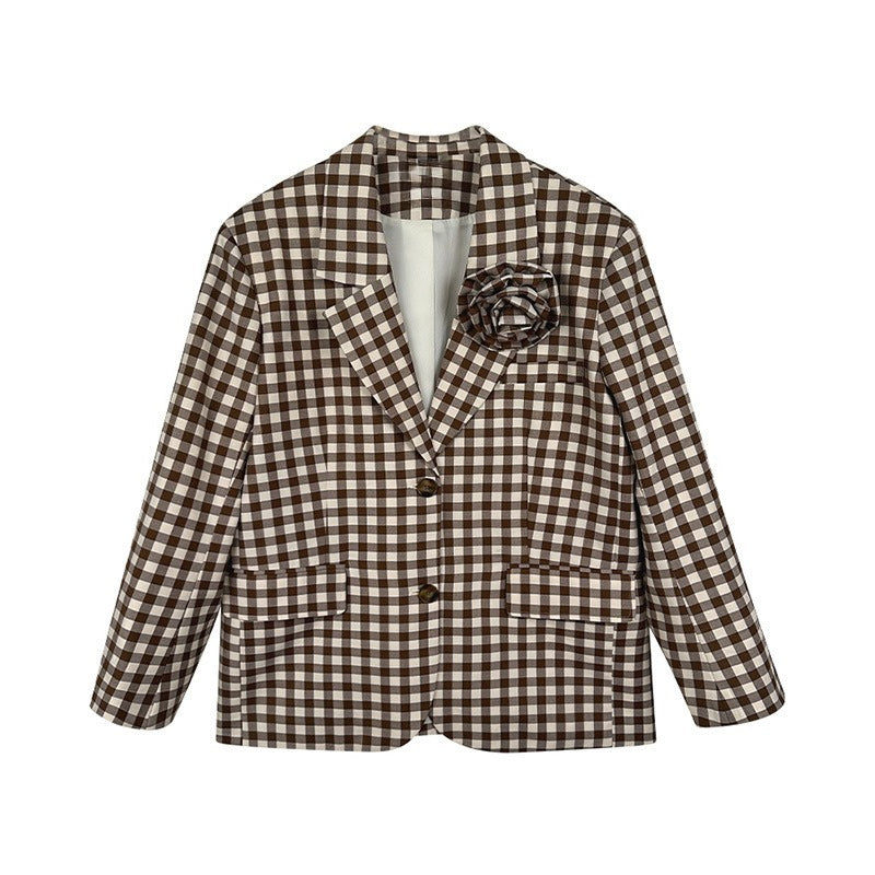 Ovina Floral Check Blazer | Apricot