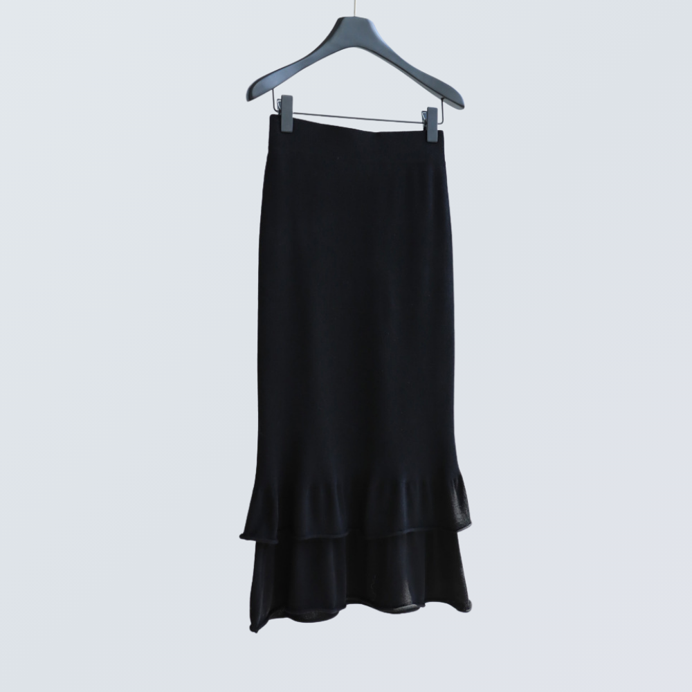 Wool Blend Henley Knit Top & Flounce Skirt Set | 3 Colors