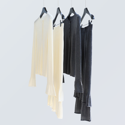 Wool Blend Henley Knit Top & Flounce Skirt Set | 3 Colors