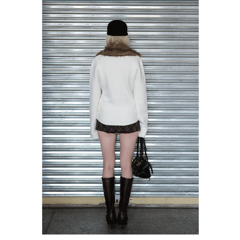 Fitted Knit Cardigan with Detachable Collar
