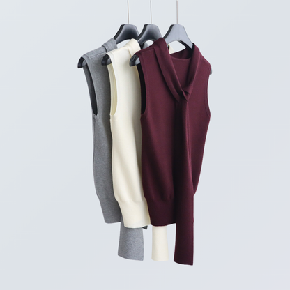 Wool Blend Tie-Neck Sleeveless Knit Top | 6 Colors