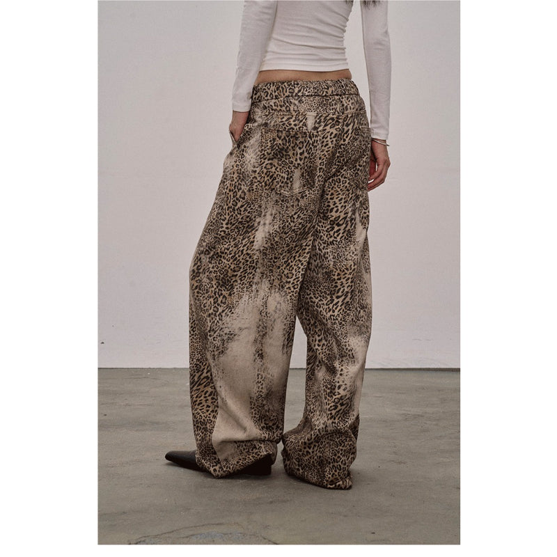 Pokiovo Leopard Print Wide Leg Trousers