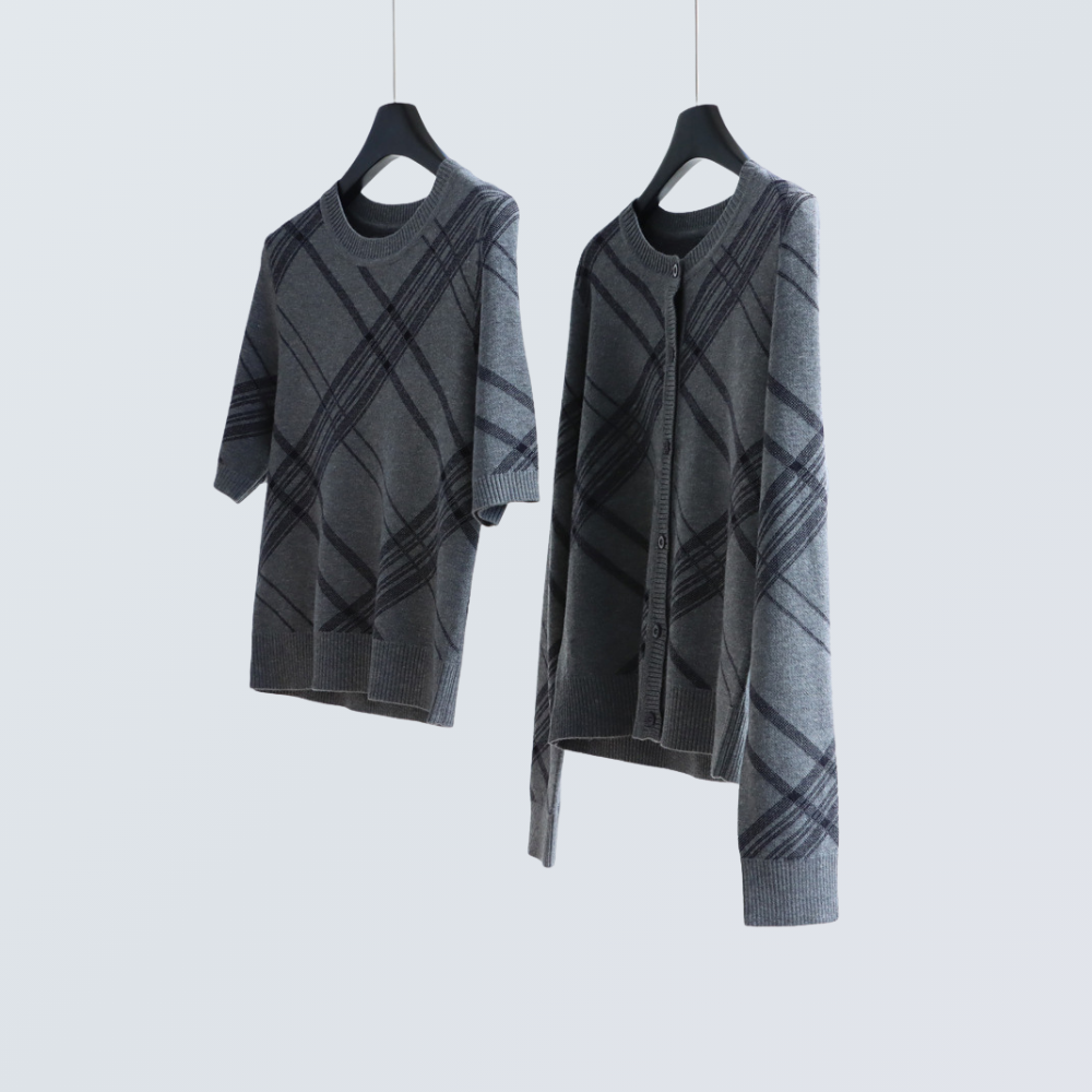 Plaid Wool-Blend Knit  Set  | 2 Colors
