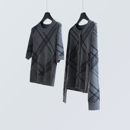 Plaid Wool-Blend Knit  Set  | 2 Colors