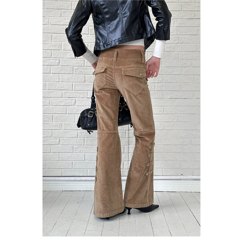 Pokiovo Low Rise Flared Corduroy Trousers