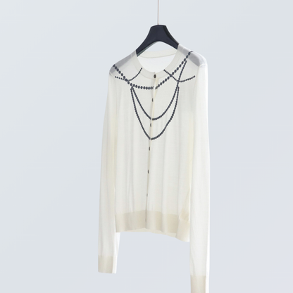 Pearl Chain Print Wool-Blend Cardigan| 4 Colors