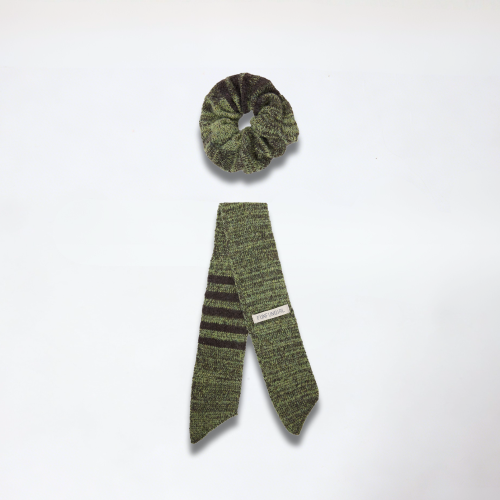 Wool Knit Scarf Scrunchie Set