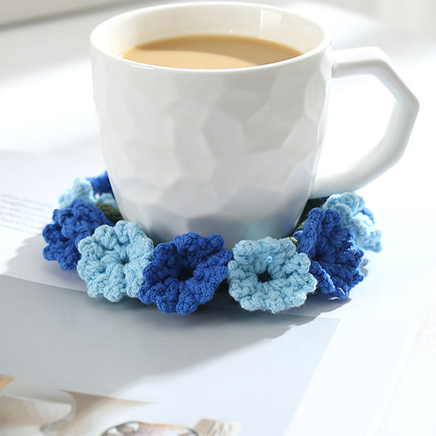 Hand-knitted Bell orchid coaster