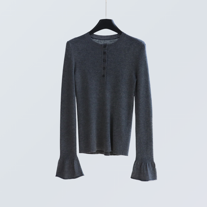 Wool Blend Henley Knit Top & Flounce Skirt Set | 3 Colors