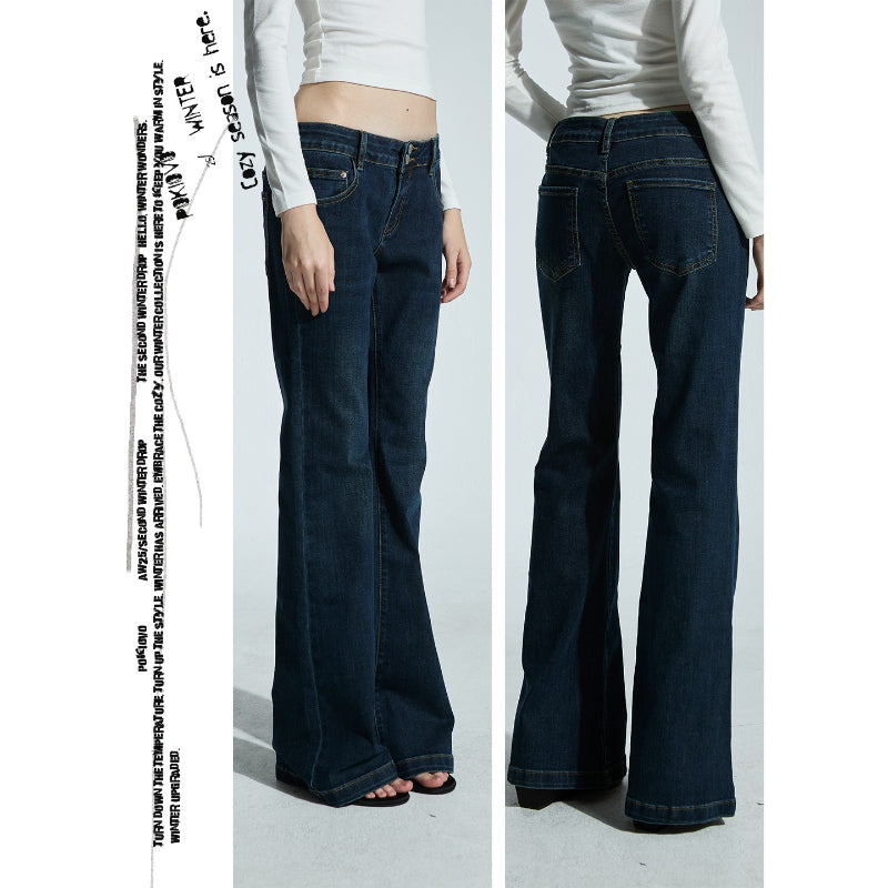 Pokiovo Mid Rise Vintage Wash Flared Jeans