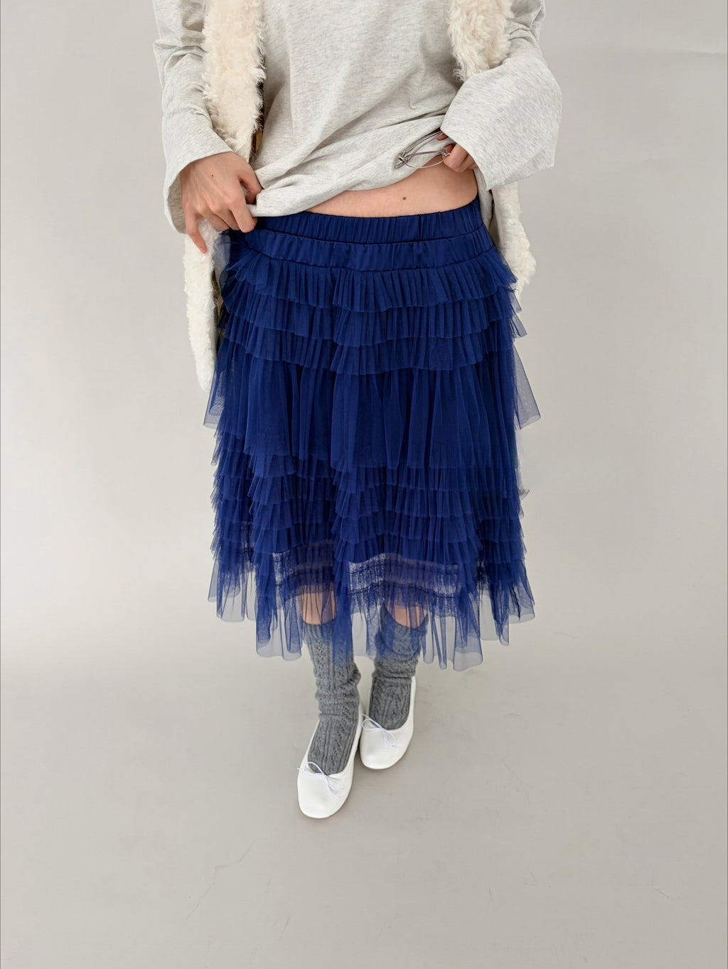Ovina Tiered Tulle Skirt | Blue