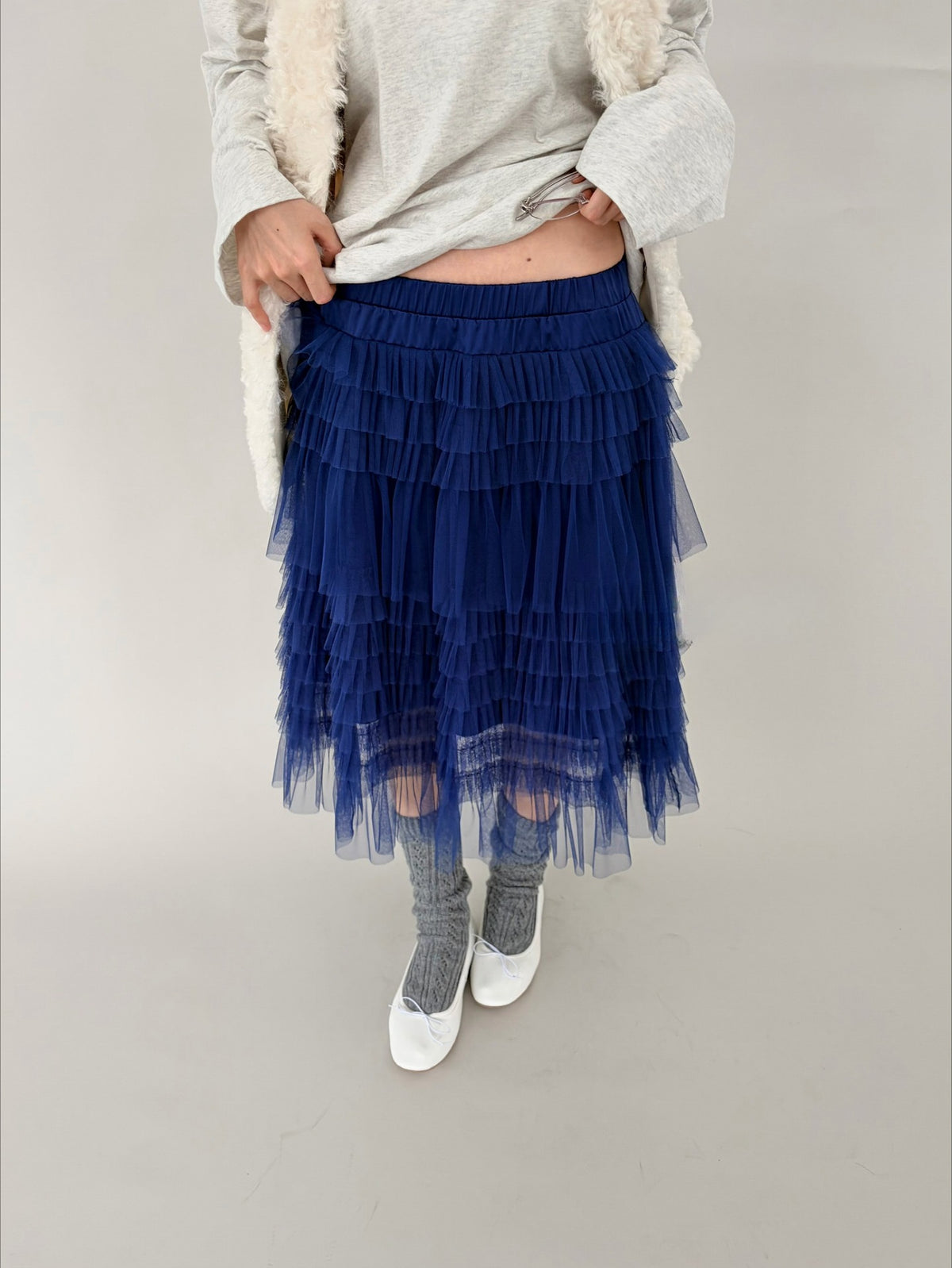 Ovina Tiered Tulle Skirt | Blue
