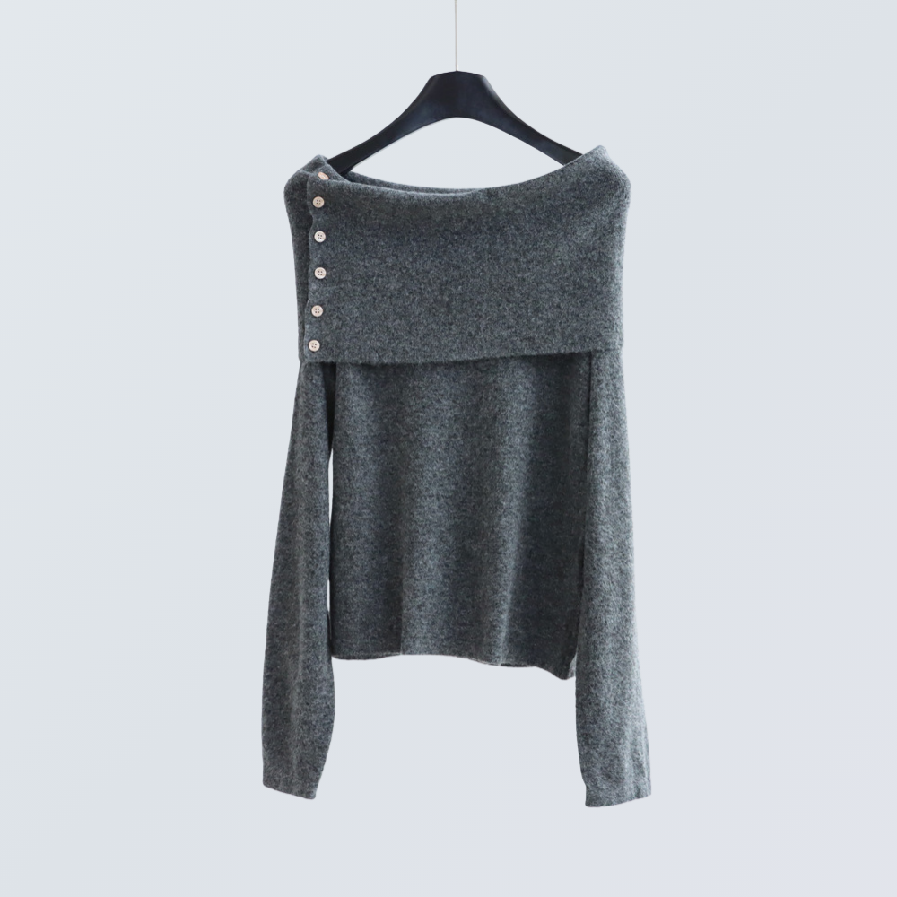 Wide Boat Neck Knit Top with Button Detail | 5 Colors
