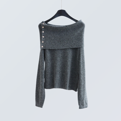 Wide Boat Neck Knit Top with Button Detail | 5 Colors