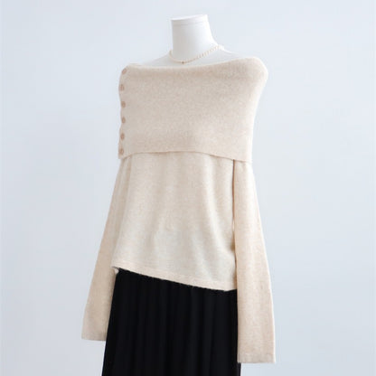 Wide Boat Neck Knit Top with Button Detail | 5 Colors