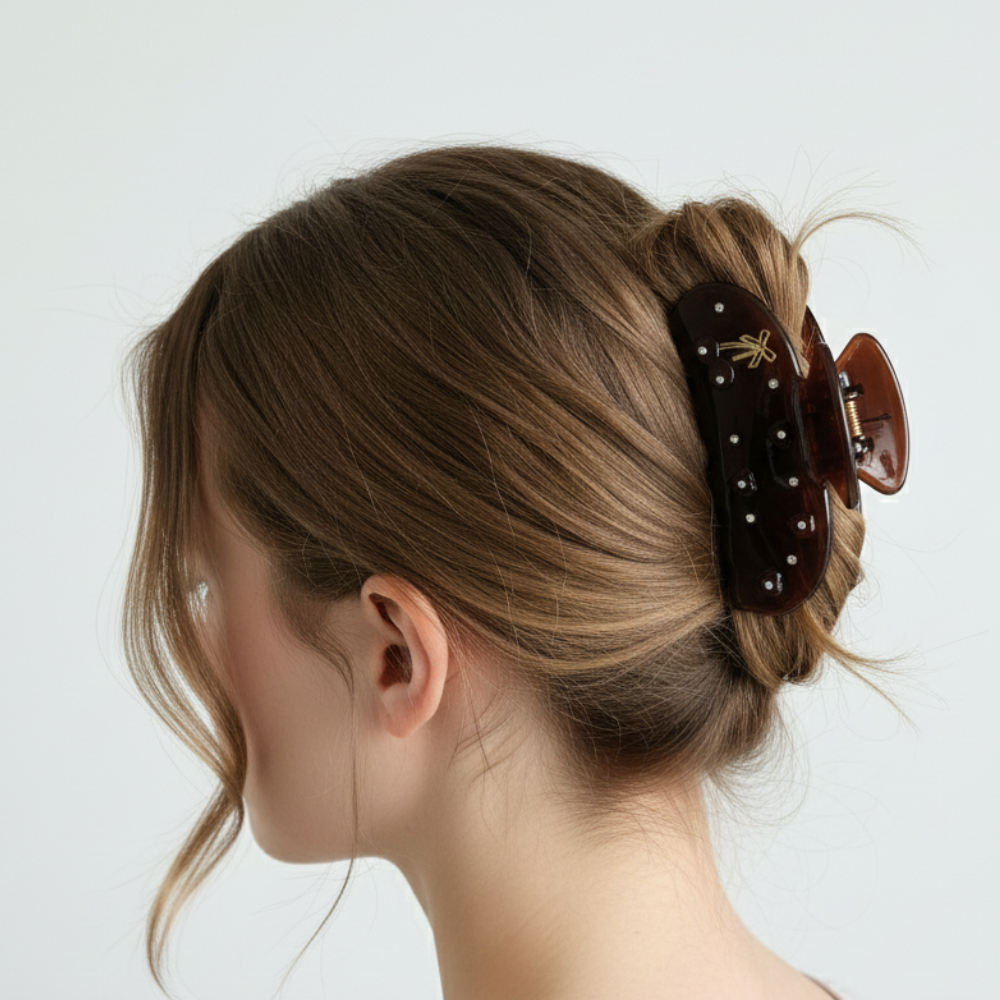 Cherry Heart Rhinestone Hair Claw | Medium