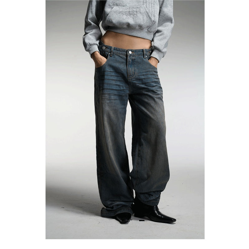 Pokiovo Whisker Wash Straight Leg Jeans