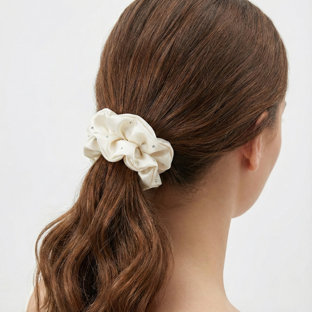 Silk Luxe Rhinestone Scrunchie | Medium