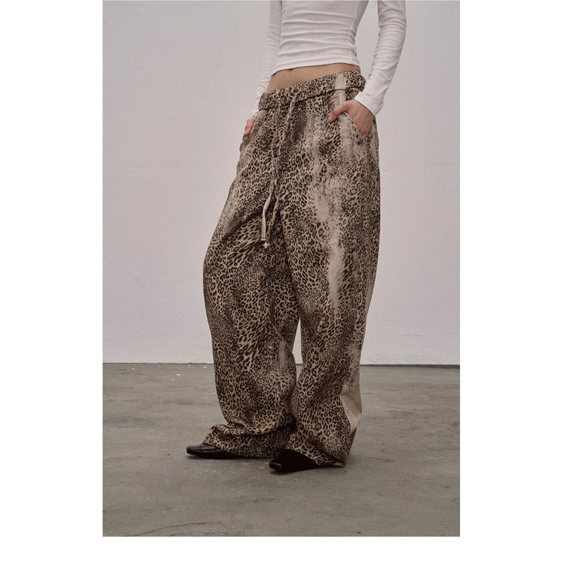 Pokiovo Leopard Print Wide Leg Trousers