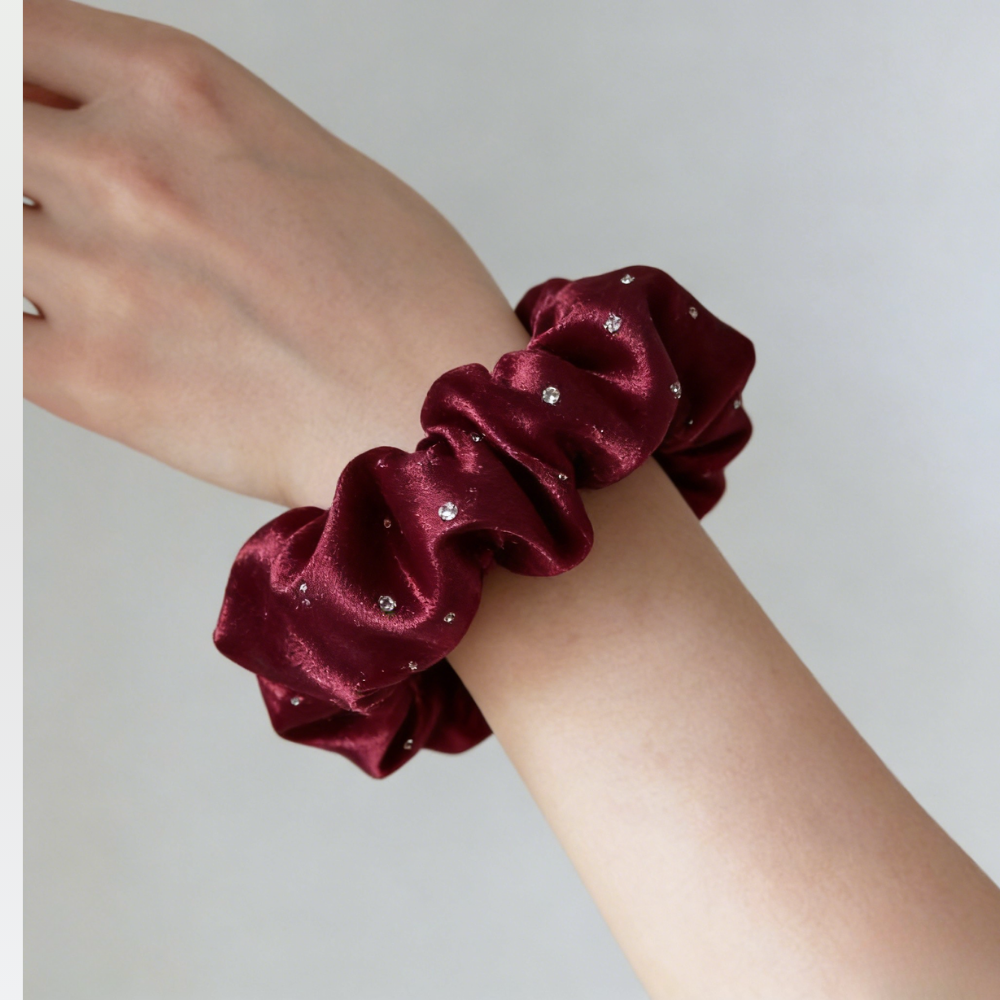 Silk Luxe Rhinestone Scrunchie | Medium