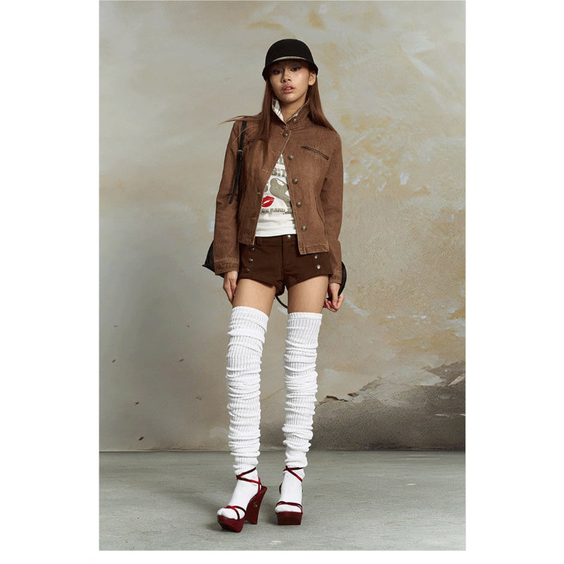 Pokiovo Structured Stand Collar Cropped Jacket