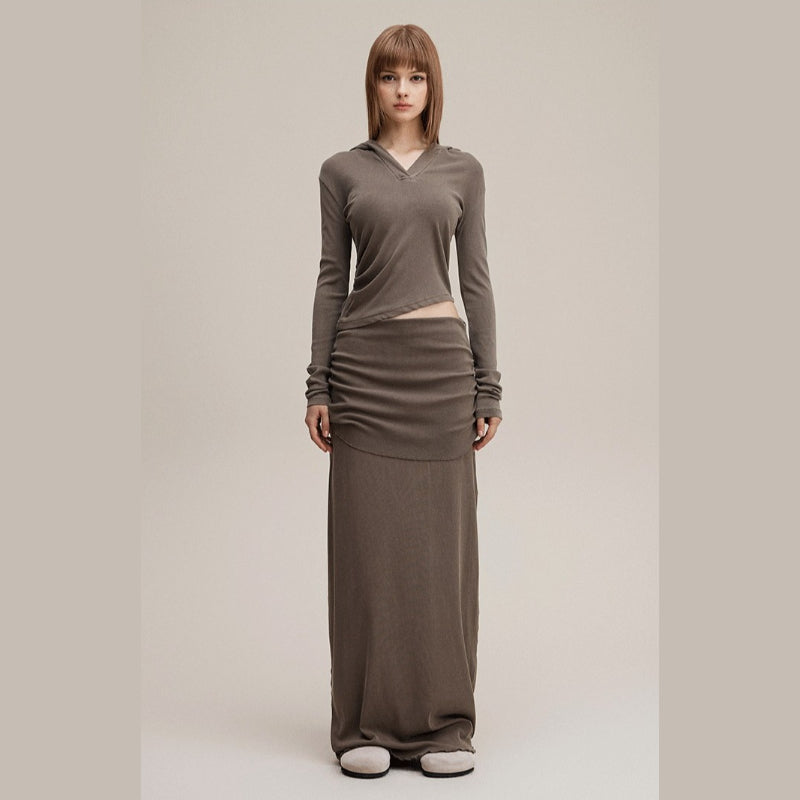 Curve stretchy hoodie skirt set | 5 color